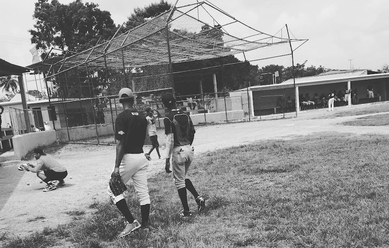 Dominican baseball players at a showcase in Consuelo