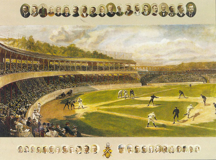 Depiction of a baseball game in early years