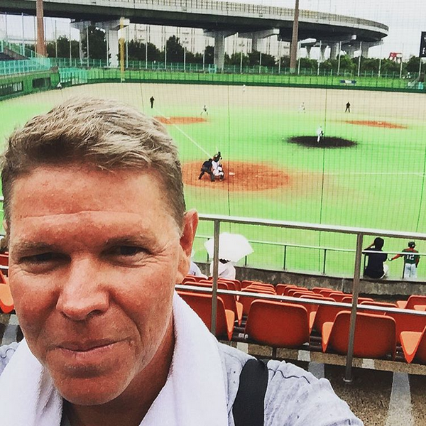 Joel Bradley at baseball game in Japan